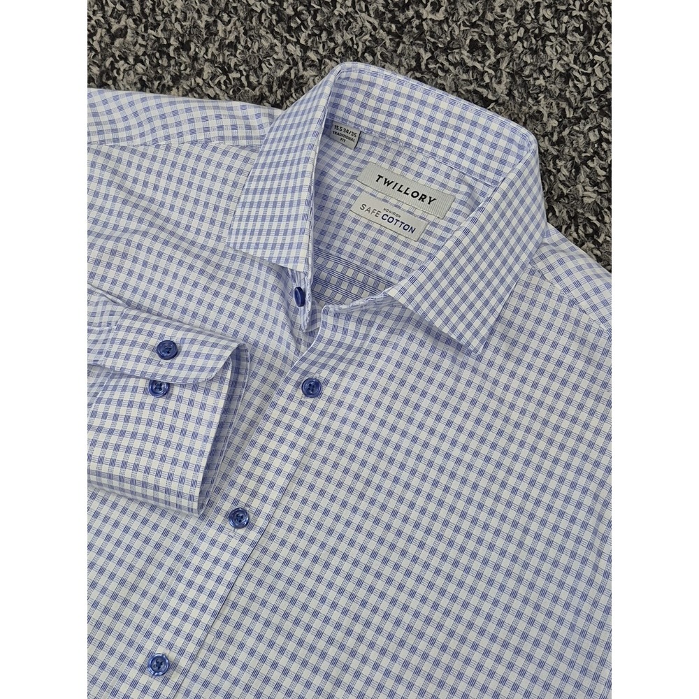 Twillory Shirt Men 15.5 34/35 Plaid Tailored Fit Safe Cotton Spread Collar Twill